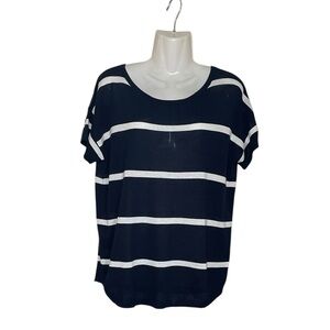 Talbots Navy and White Striped Crew Neck Sweater sz L Pet